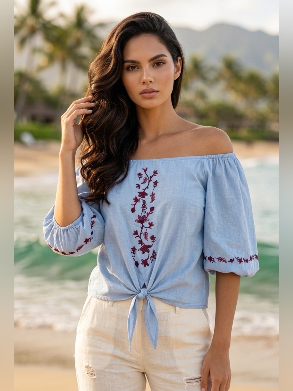Zara Trafaluc Collection Off-Shoulder Embroidered Boho Top S